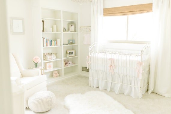 Shabby Chic Crib Bedding Set For Girls White And Baby Pink Etsy