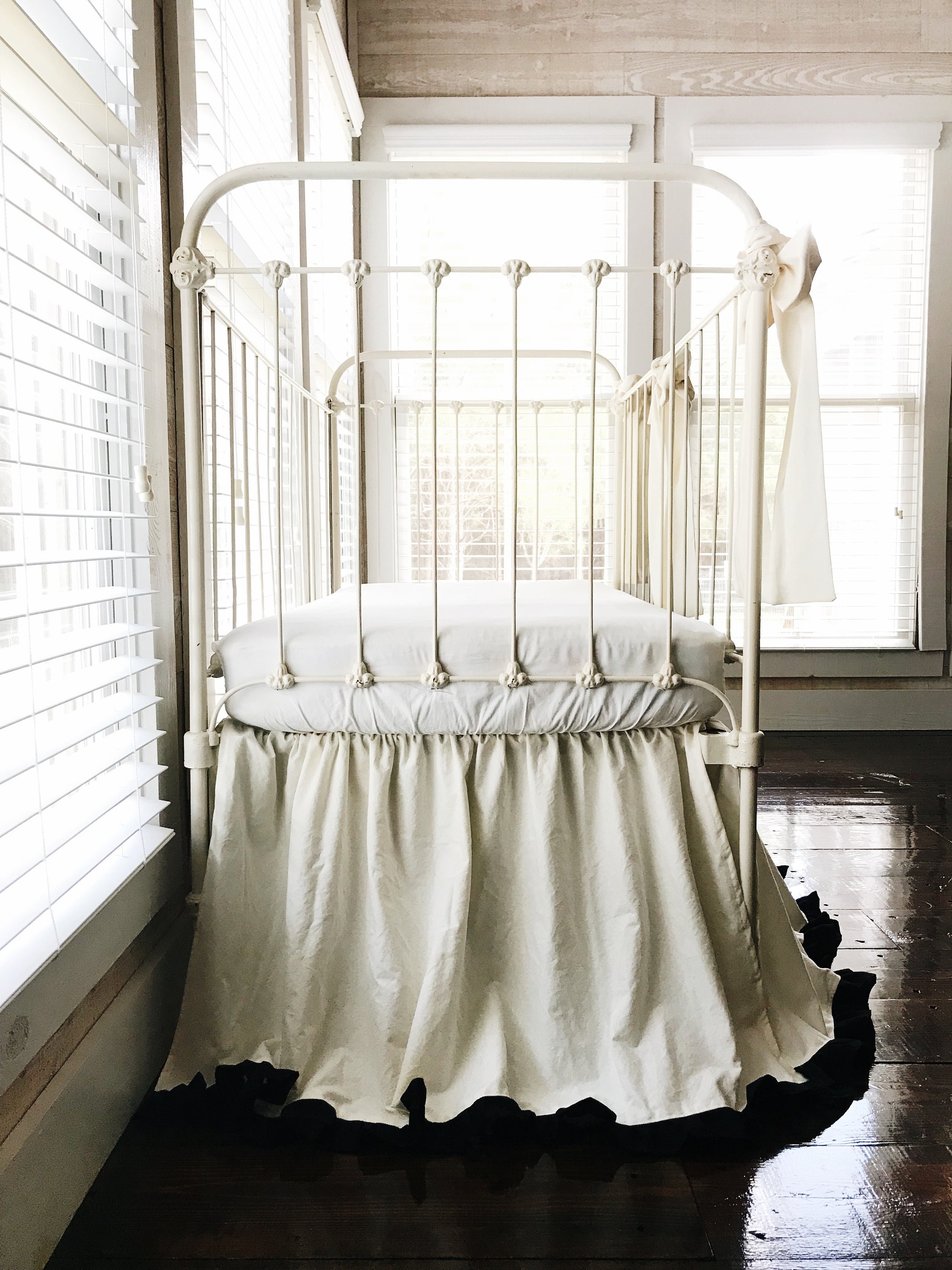 Boy Girl Baby Bedding Set Ivory and Black Ruffled Crib Skirt Etsy