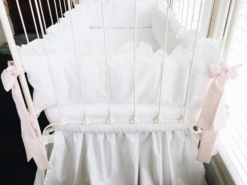 White and Baby Pink Ruffled Crib Bumpers Baby Girl Crib Etsy