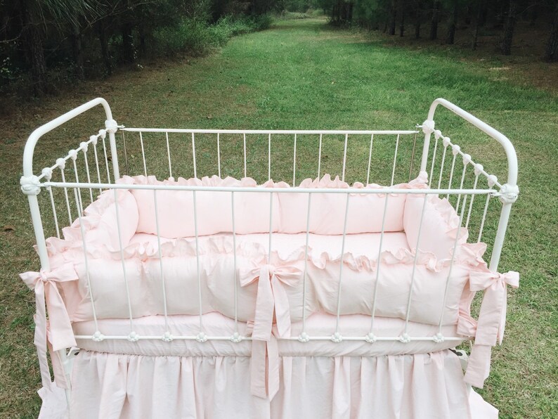Pink Ruffled Crib Bumpers Girl Crib Bumper Light Pink Crib Etsy