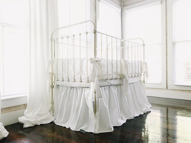 Solid White Farmhouse Crib Bedding Set Crib Bumper Pads Etsy