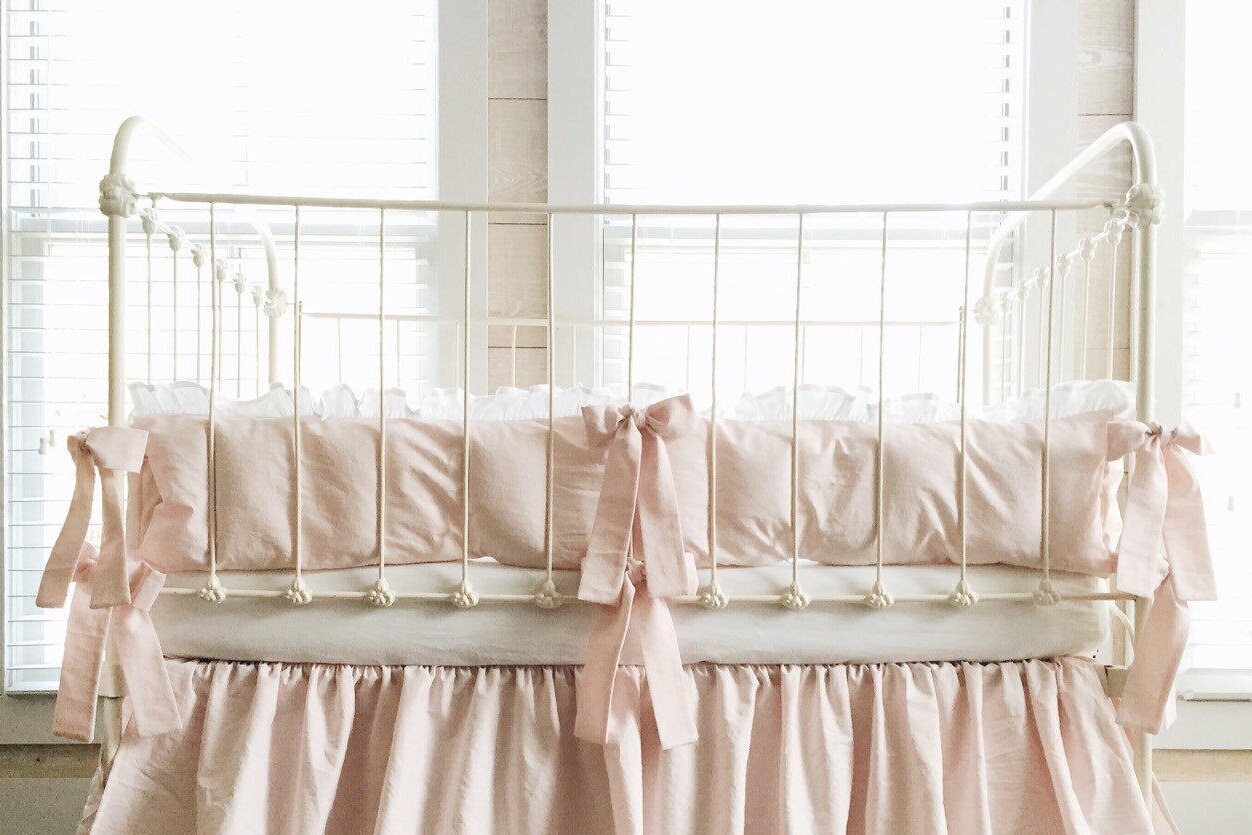 Girl Crib Bumpers Baby Pink and White Crib Bumper Pads Etsy