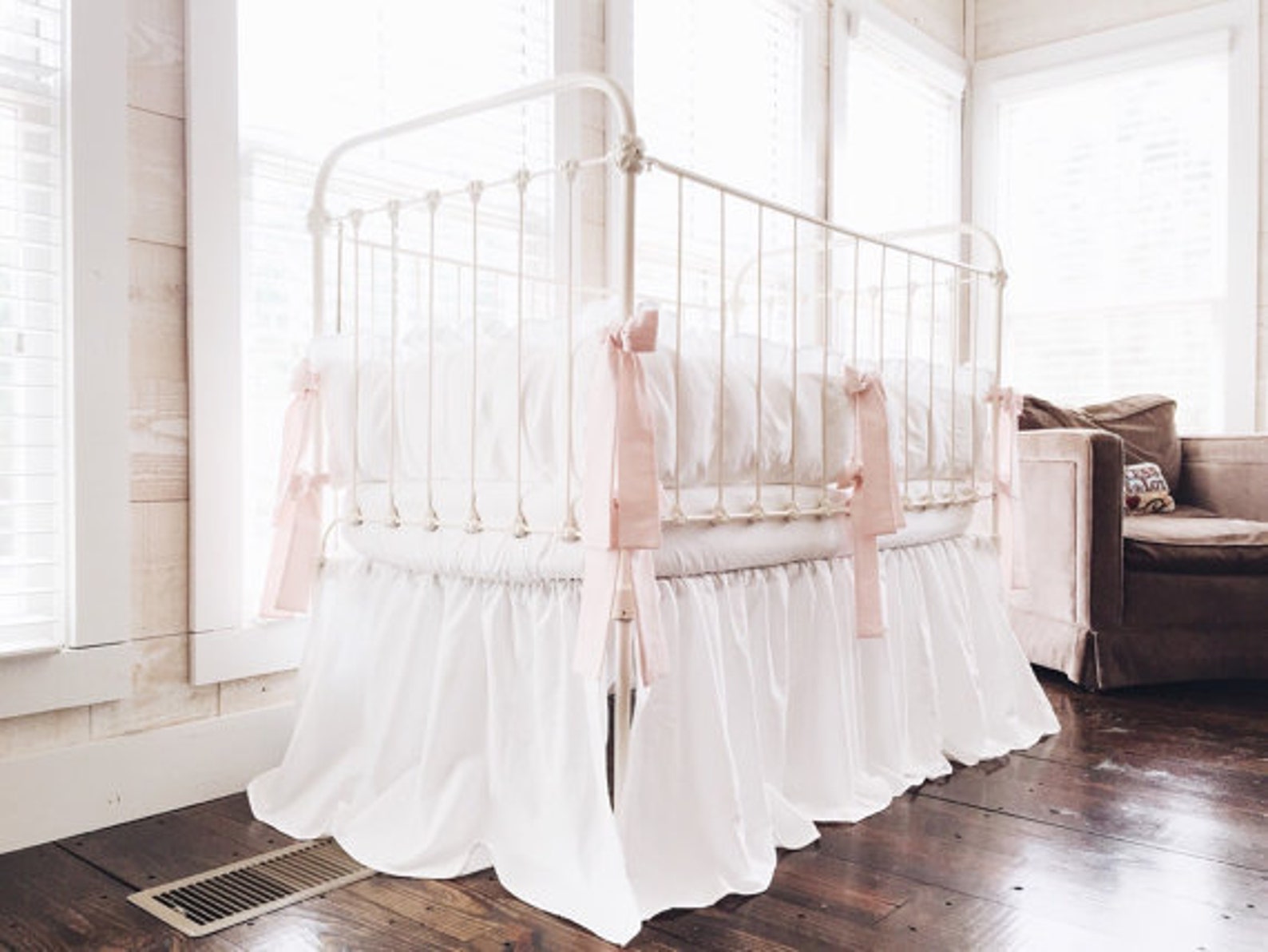 Shabby Chic Crib Bedding Set for Girls White and Baby Pink Etsy