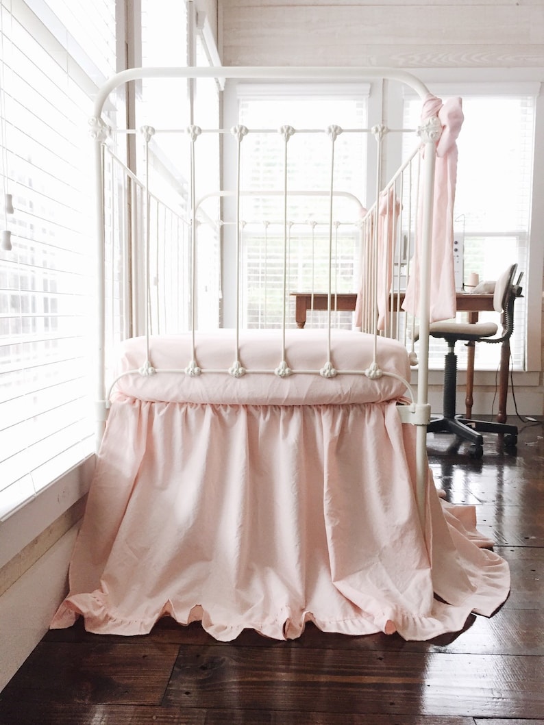 Pink Ruffle Crib Bedding Set Ruffled Crib Skirt Baby Girl Etsy
