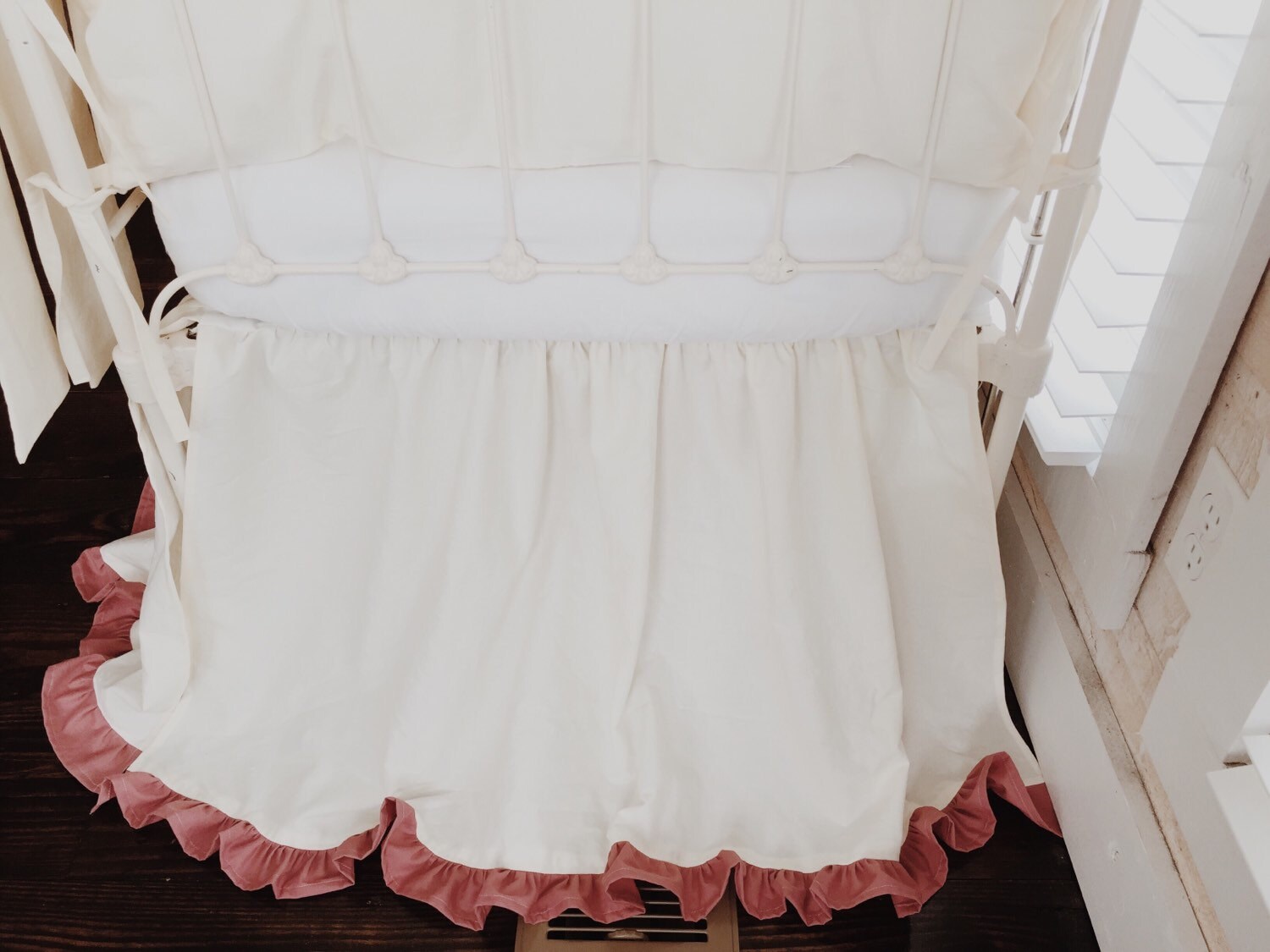 Baby Girl Ruffled Crib Bedding Set in Ivory and Blush Crib Etsy