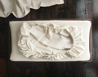 Natural Cotton Changing Pad Cover: Neutral Baby Bedding, Handmade