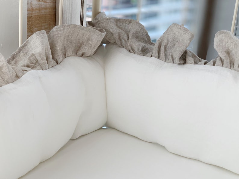 Linen Ruffled Crib Bumpers White Crib Bumper Pads Neutral Etsy
