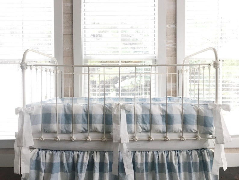 Blue Buffalo Check Crib Bumpers Boy Crib Bumpers Crib Bumper Etsy