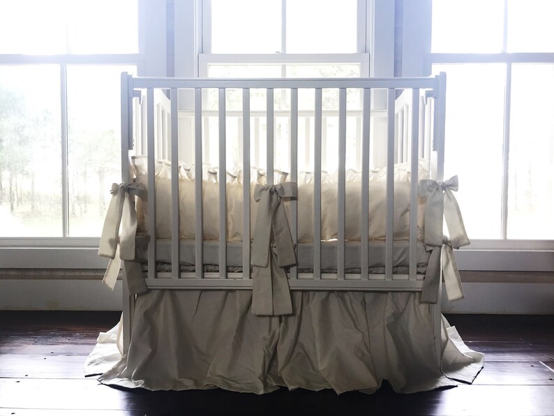 Mini Crib Bedding Set Neutral Baby Bed Skirt Solid Crib Etsy