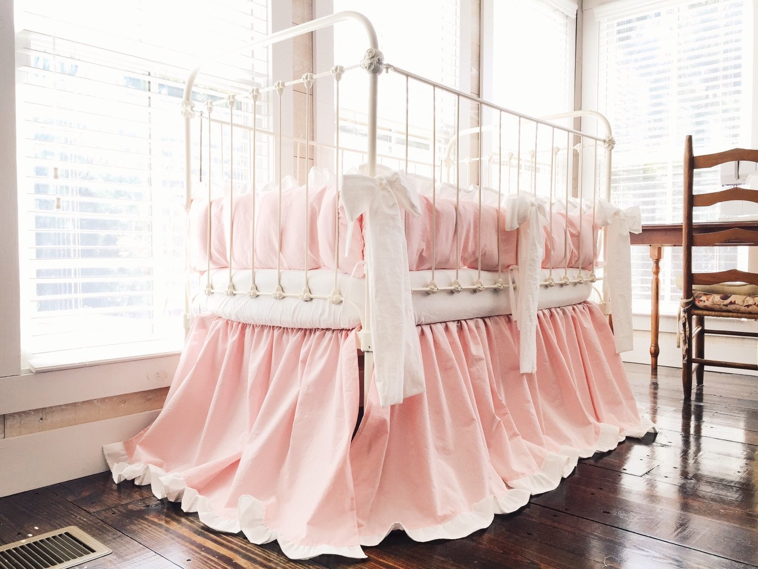 Girl Crib Bedding Set Pink and White Crib Skirt and Bumper Etsy
