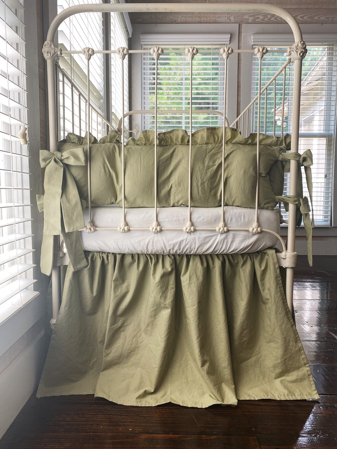 Sage Green Baby Crib Bedding Set Skirt and Bumper Pads Etsy