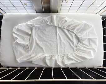 White Cotton Fitted Crib Sheet: Handmade Neutral Baby Bedding