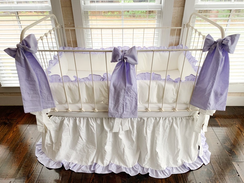 White and Lavender Ruffled Crib Bedding Set for Girls Large Etsy