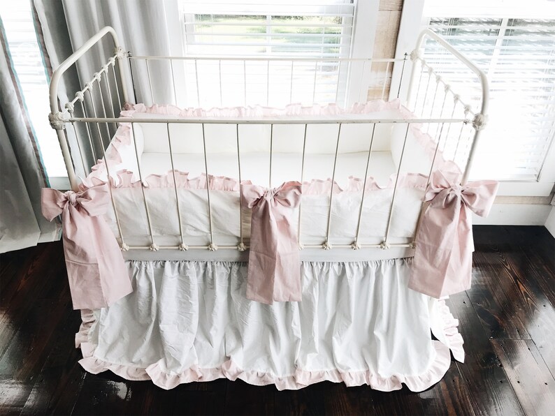 Girl Crib Bedding Set White Ruffled Crib Skirt Girl Crib Etsy