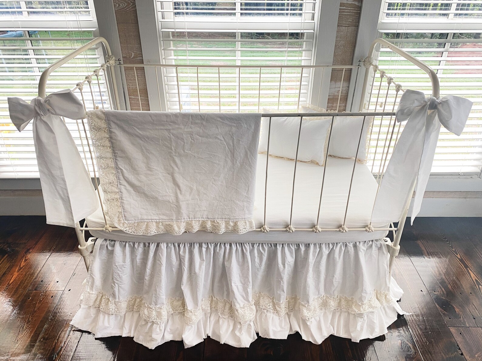Lace Crib Bedding Set White Baby Bed Skirt Large Crib Bows Etsy