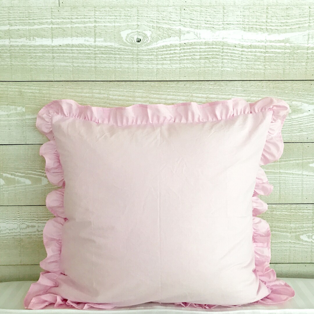 Pink Shabby Chic Euro Sham, 26x26 Euro Sham, Ruffled Pillow Cover