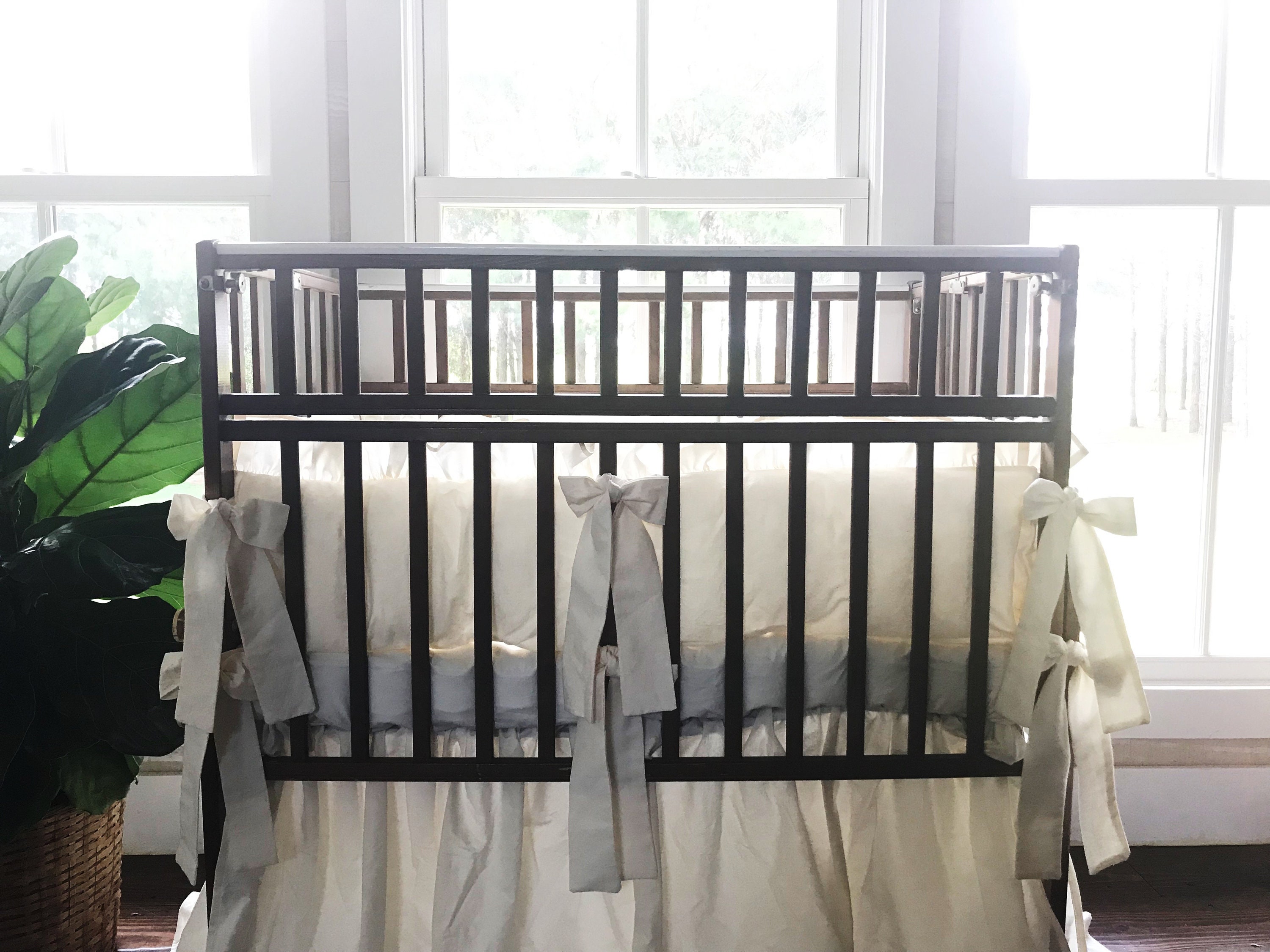 Neutral Mini Crib Bumper Pads Boy or Girl Crib Bumpers Ivory Etsy