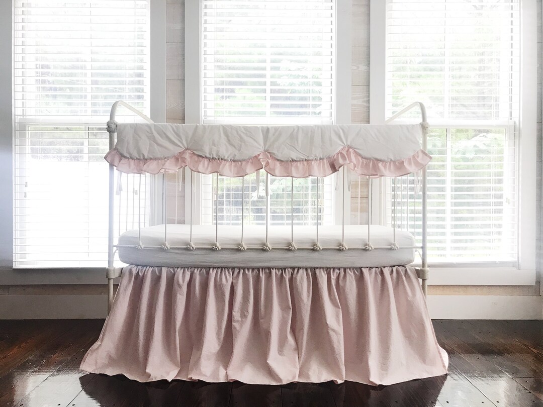 Baby Girl Scalloped Crib Rail Cover Set Pink Farmhouse Crib Etsy