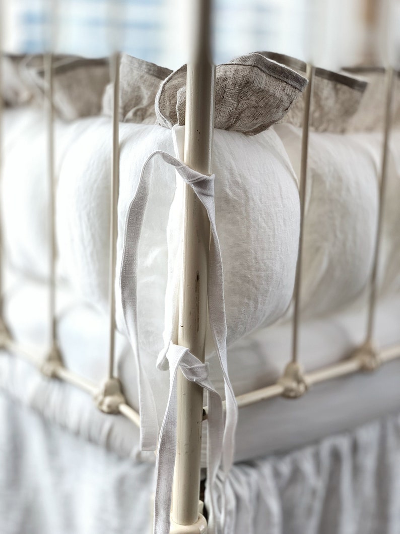 Linen Ruffled Crib Bumpers White Crib Bumper Pads Neutral Etsy