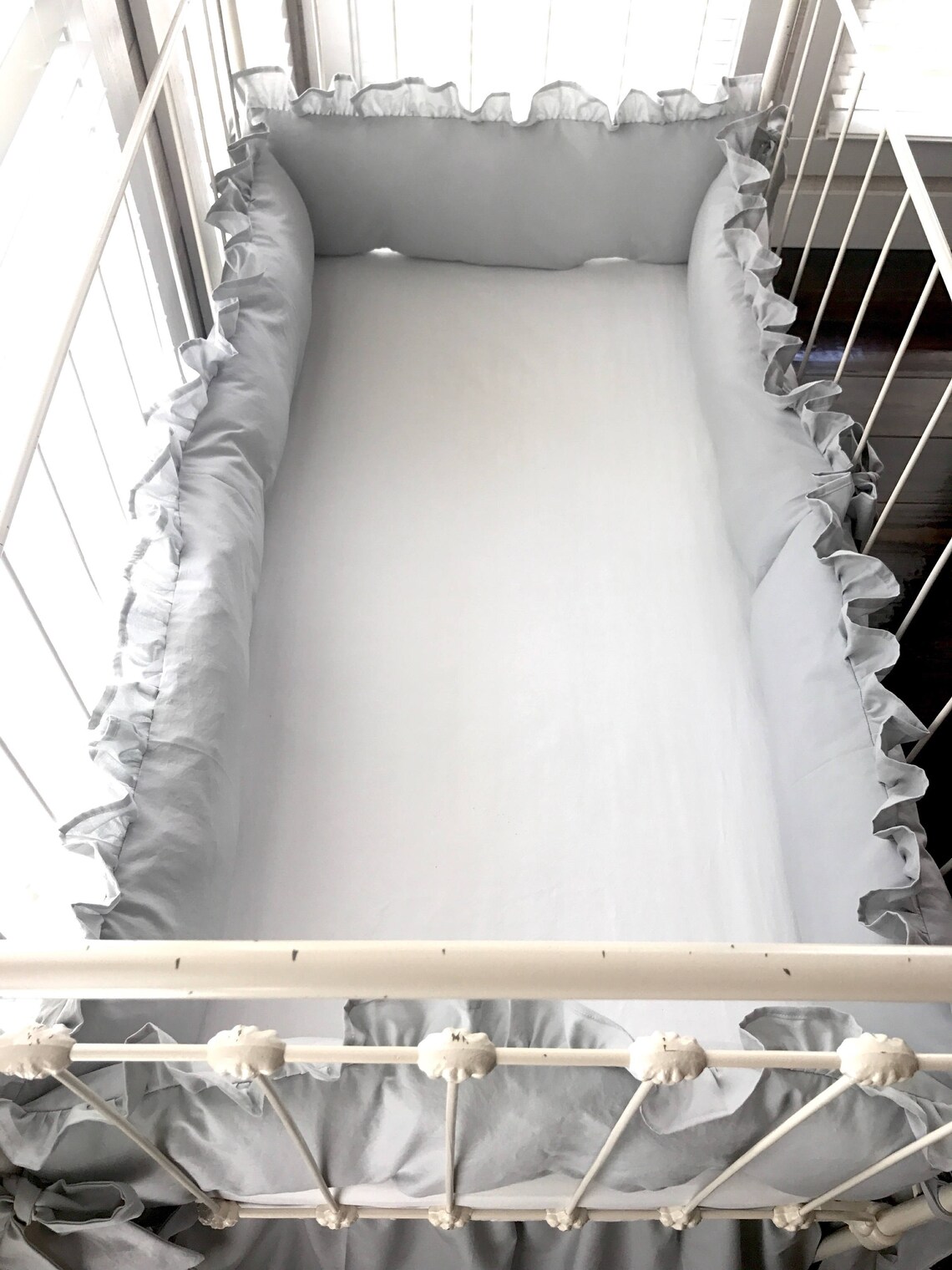 Grey Farmhouse Ruffled Crib Bumpers Neutral Crib Bumpers Etsy