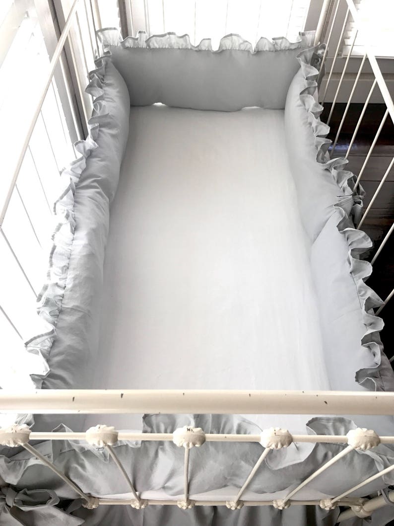 Grey Farmhouse Ruffled Crib Bumpers Neutral Crib Bumpers Etsy