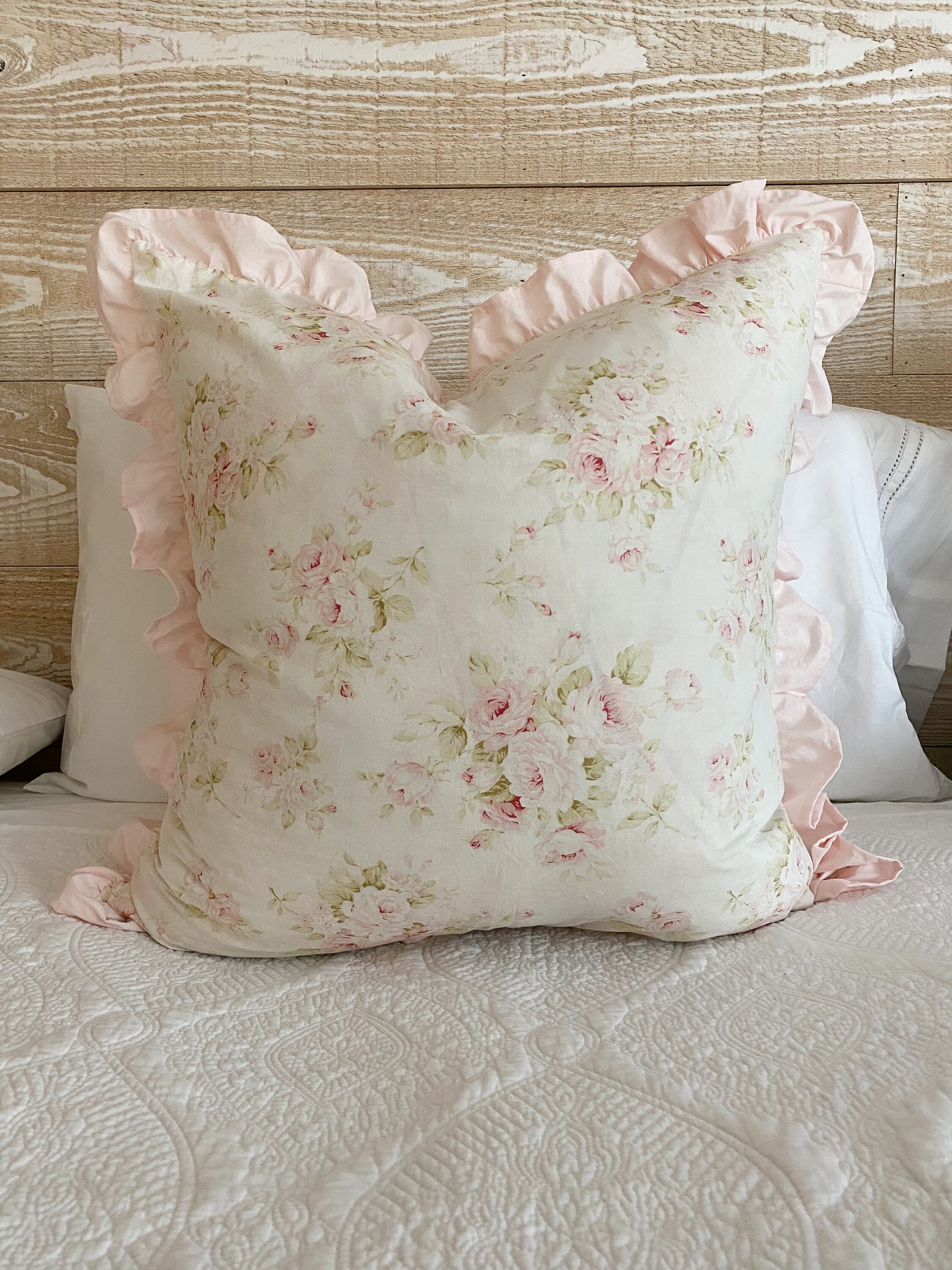 Shabby Chic Floral Ruffle Pillow Sham Euro Pillow Cover Pink Ruffled Pillowcase Etsy