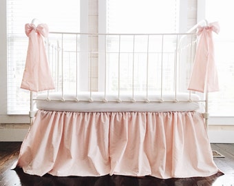 Baby Girl Crib Sets, Pink Crib Bedding, Farmhouse Girl Crib Skirt, Girl Crib Bedding, Large Crib Bows, Girl Nursery Bedding