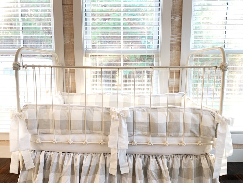 Grey Buffalo Check Crib Bumpers Crib Bumper Pads Buffalo Etsy