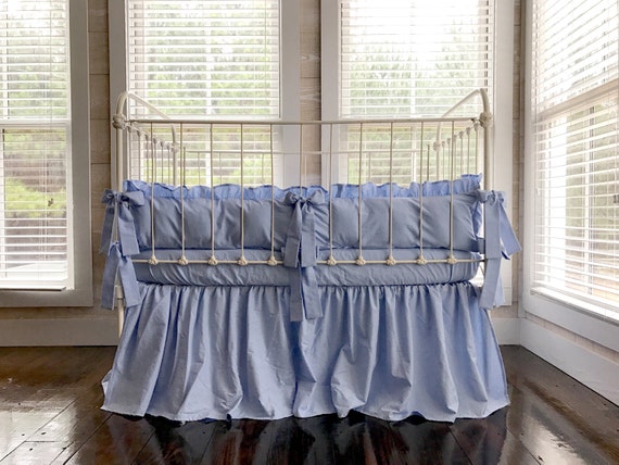 Baby Blue Boy Crib Bedding Set Ruffle Crib Bumper Farmhouse Etsy