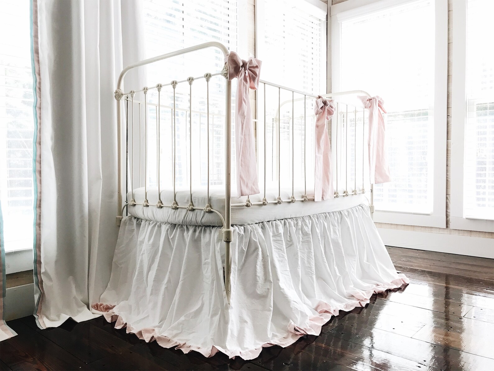 White and Pink Baby Girl Crib Skirt Ruffle Crib Skirt Large Etsy