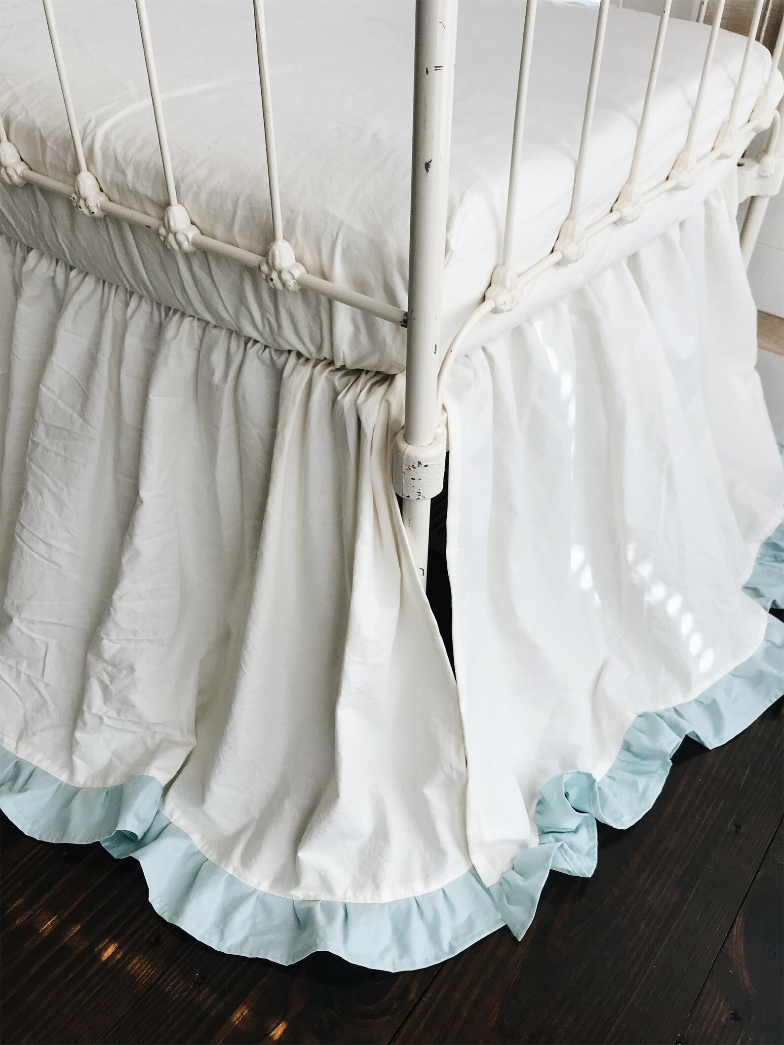 Ivory and Mist Ruffled Crib Skirt Boy or Girl Crib Skirt Etsy