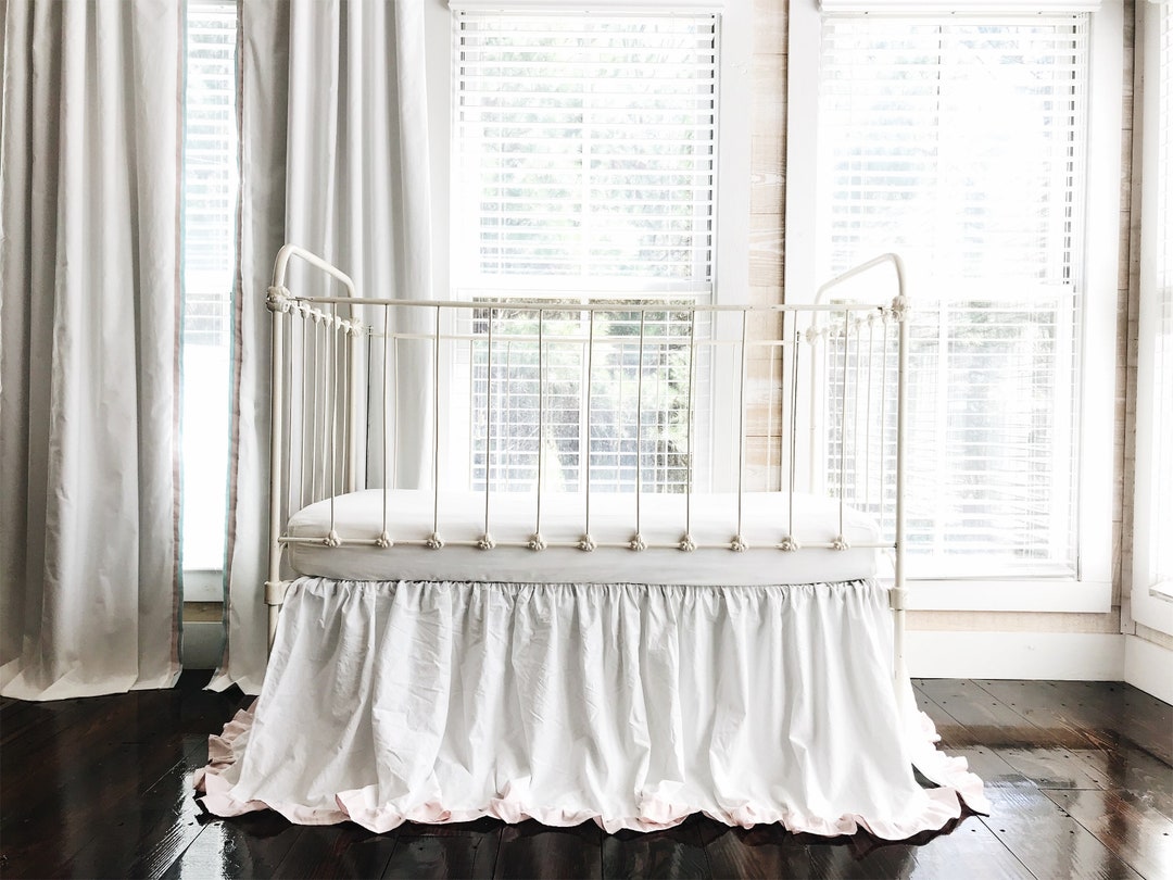 Baby Girl Crib Skirt in White and Pink, Crib Dust Ruffle, Girl Nursery Bedding, Luxury Nursery