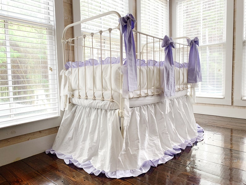 White and Lavender Ruffled Crib Bedding Set for Girls Large Etsy