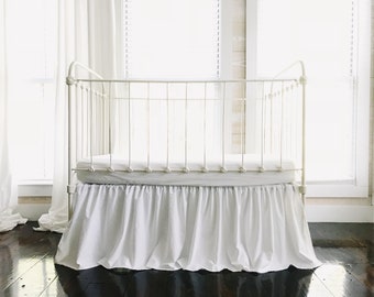 White Farmhouse Crib Skirt for Boy or Girl Nursery, Handmade Baby Bedding