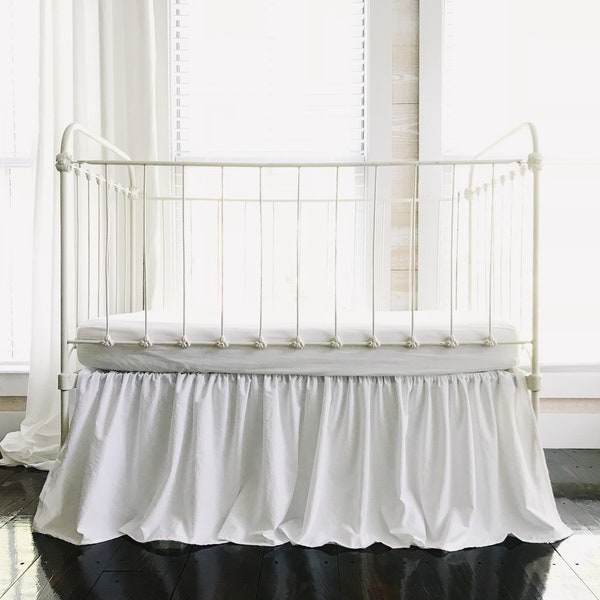 White Farmhouse Crib Skirt for Boy or Girl Nursery, Handmade Baby Bedding