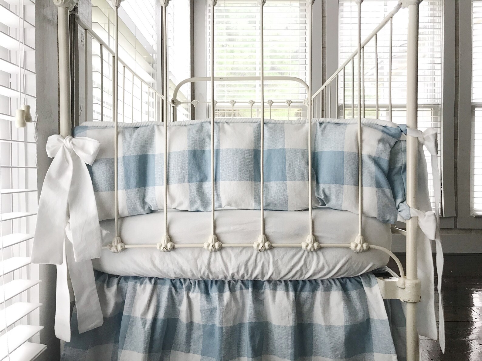 Blue Buffalo Check Crib Bumpers Boy Crib Bumpers Crib Bumper Etsy