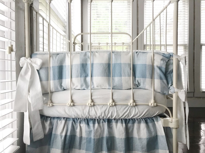 Blue Buffalo Check Crib Bumpers Boy Crib Bumpers Crib Bumper Etsy