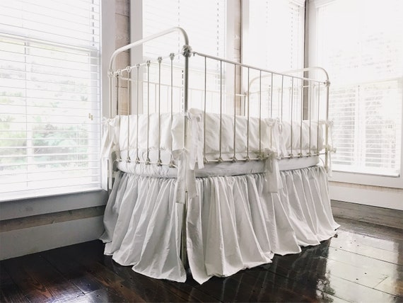 Plain White Baby Bedding Set Solid Crib Skirt And Bumpers Etsy