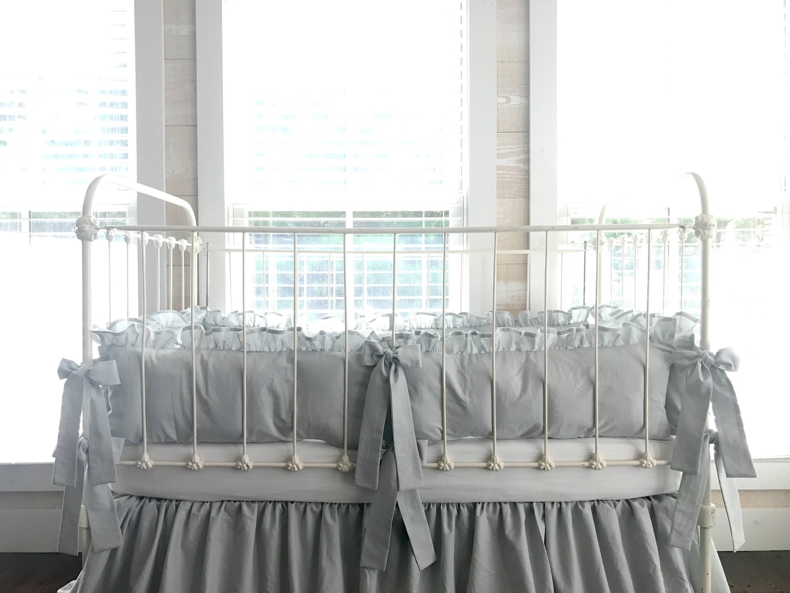 Grey Farmhouse Ruffled Crib Bumpers Neutral Crib Bumpers Etsy