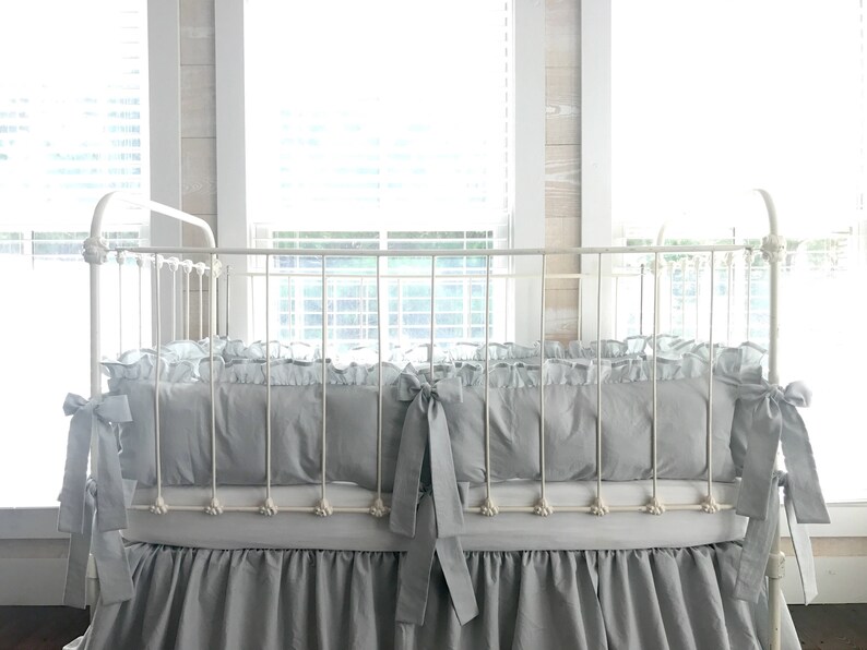 Zen Grey Ruffled Crib Bumpers Neutral Crib Bumper Baby Crib Etsy