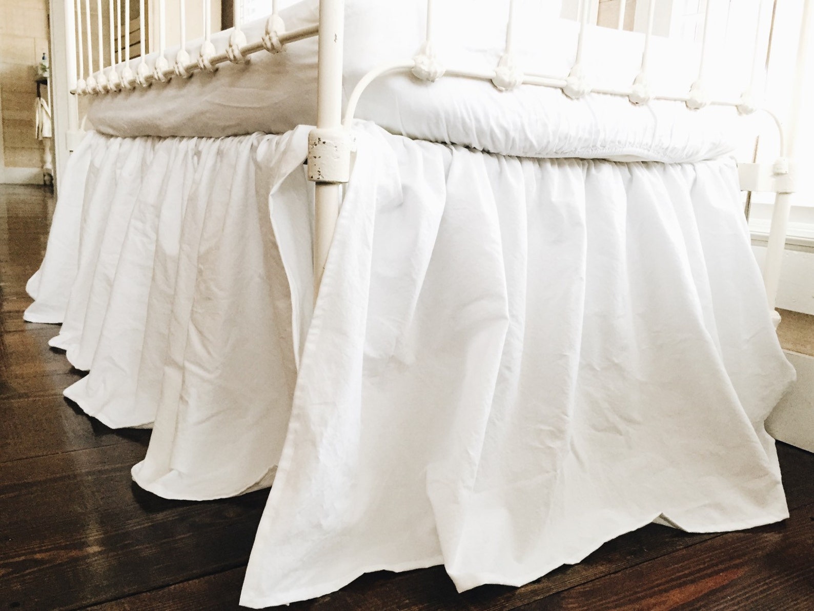 White Crib Skirt Farmhouse Crib Skirt Cotton Crib Skirt Etsy