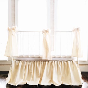 Cream Farmhouse Crib Set: Cotton Skirt & Bows, Neutral Nursery