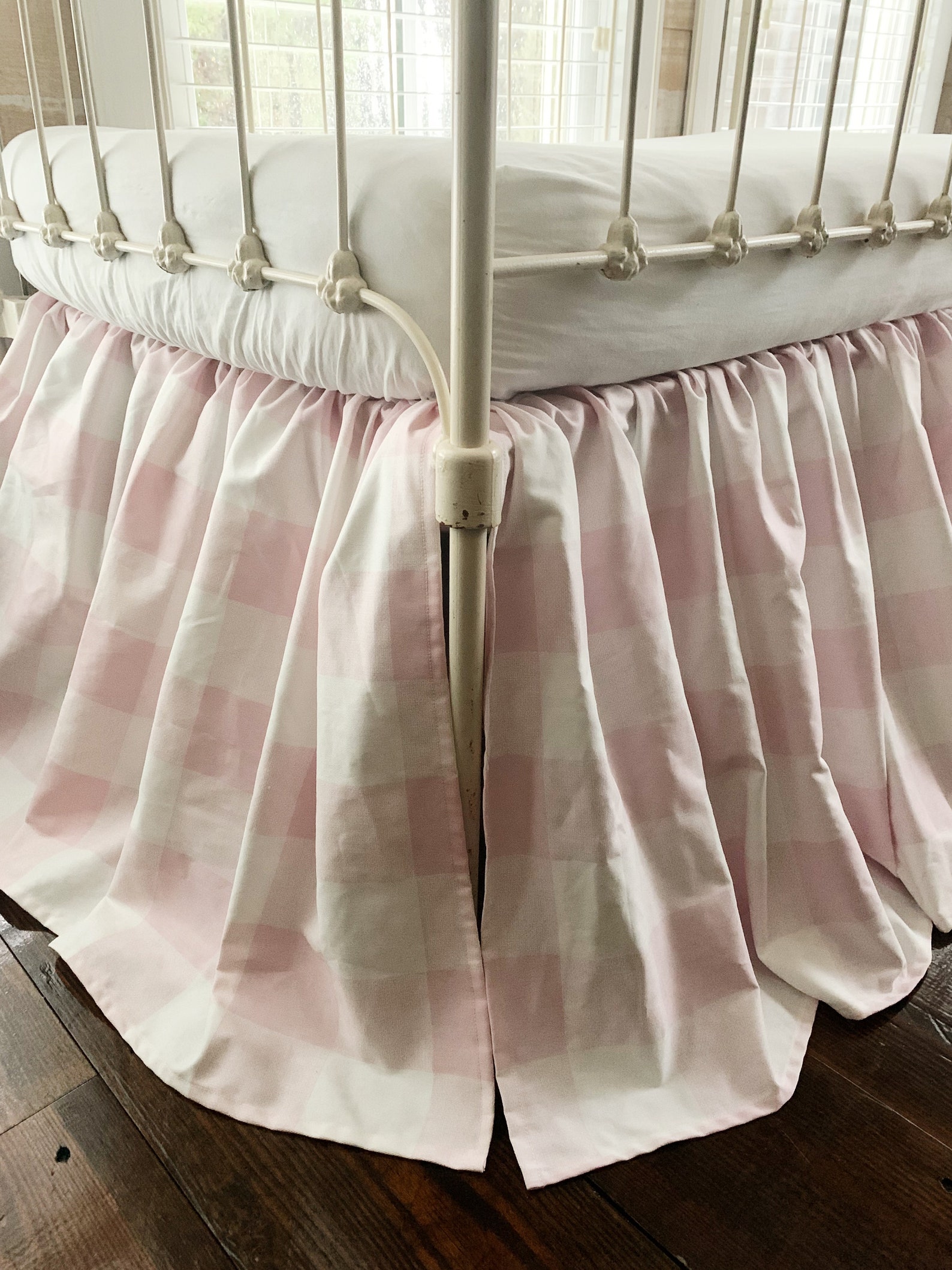 Pink Buffalo Check Farmhouse Crib Skirt Plaid Baby Girl Crib Etsy