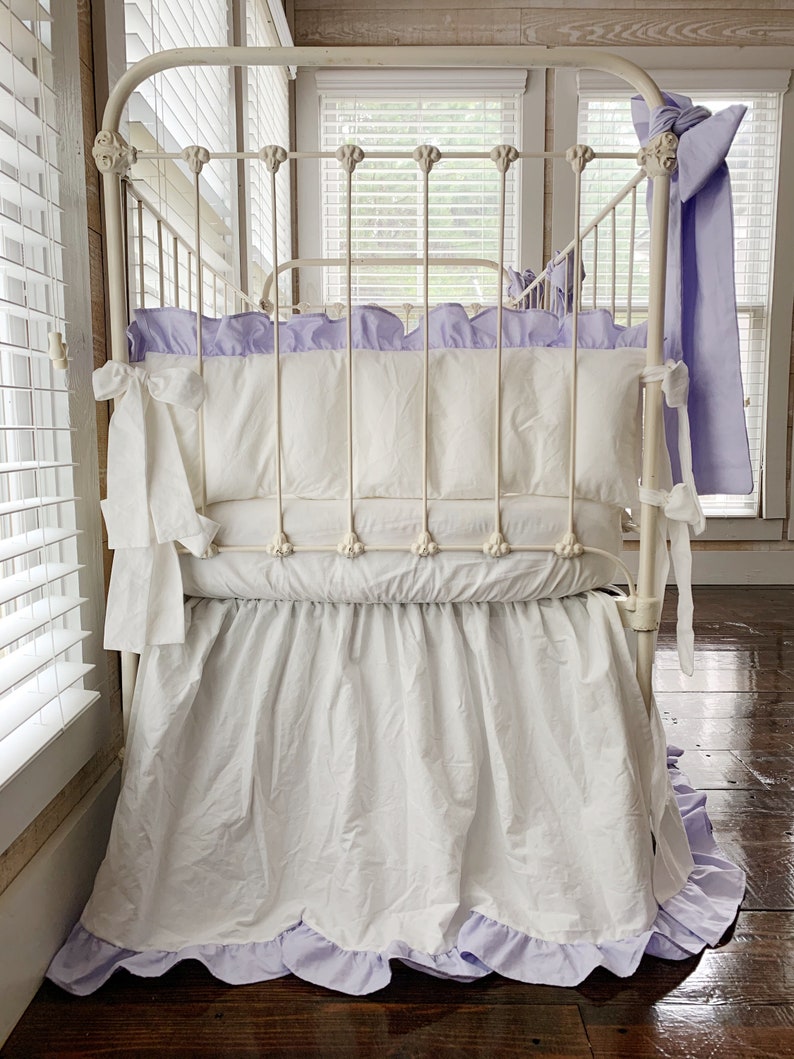 White and Lavender Ruffled Crib Bedding Set for Girls Large Etsy