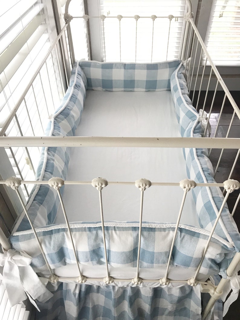 Blue Buffalo Check Crib Bumpers Boy Crib Bumpers Crib Bumper Etsy