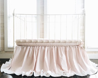 Baby Pink and White Ruffled Crib Skirt for Girls, Crib Dust Ruffle, Luxury Baby Bed Skirt, Girl Nursery Bedding