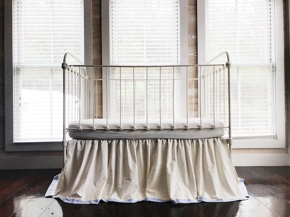 Baby Boy Crib Skirt Ivory and Blue Crib 