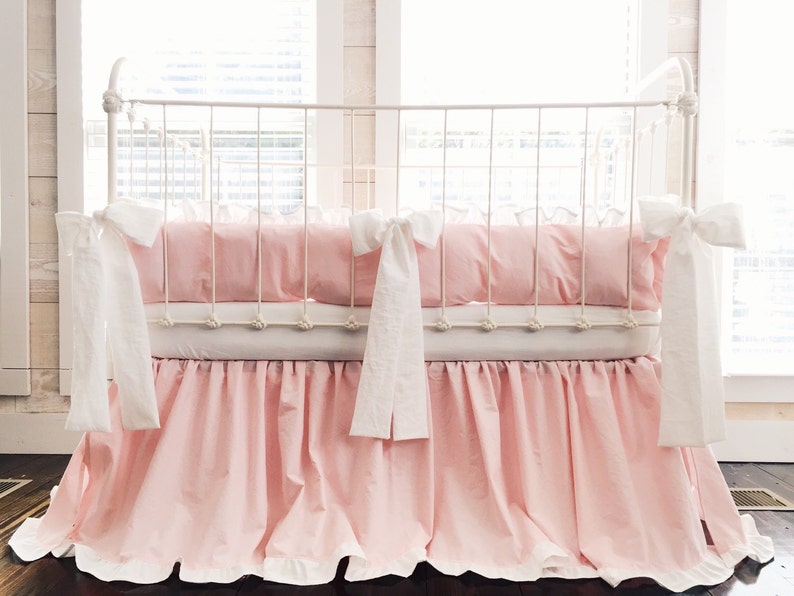 Girl Crib Bedding Set Pink and White Crib Skirt and Bumper Etsy