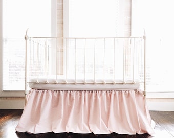 Baby Pink Farmhouse Crib Skirt, Girl Baby Bed Skirt, Crib Dust Ruffle, Girl Nursery Bedding