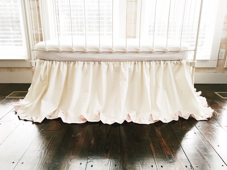 Ivory and Baby Pink Ruffled Crib Skirt Girl Baby Bed Skirt Etsy